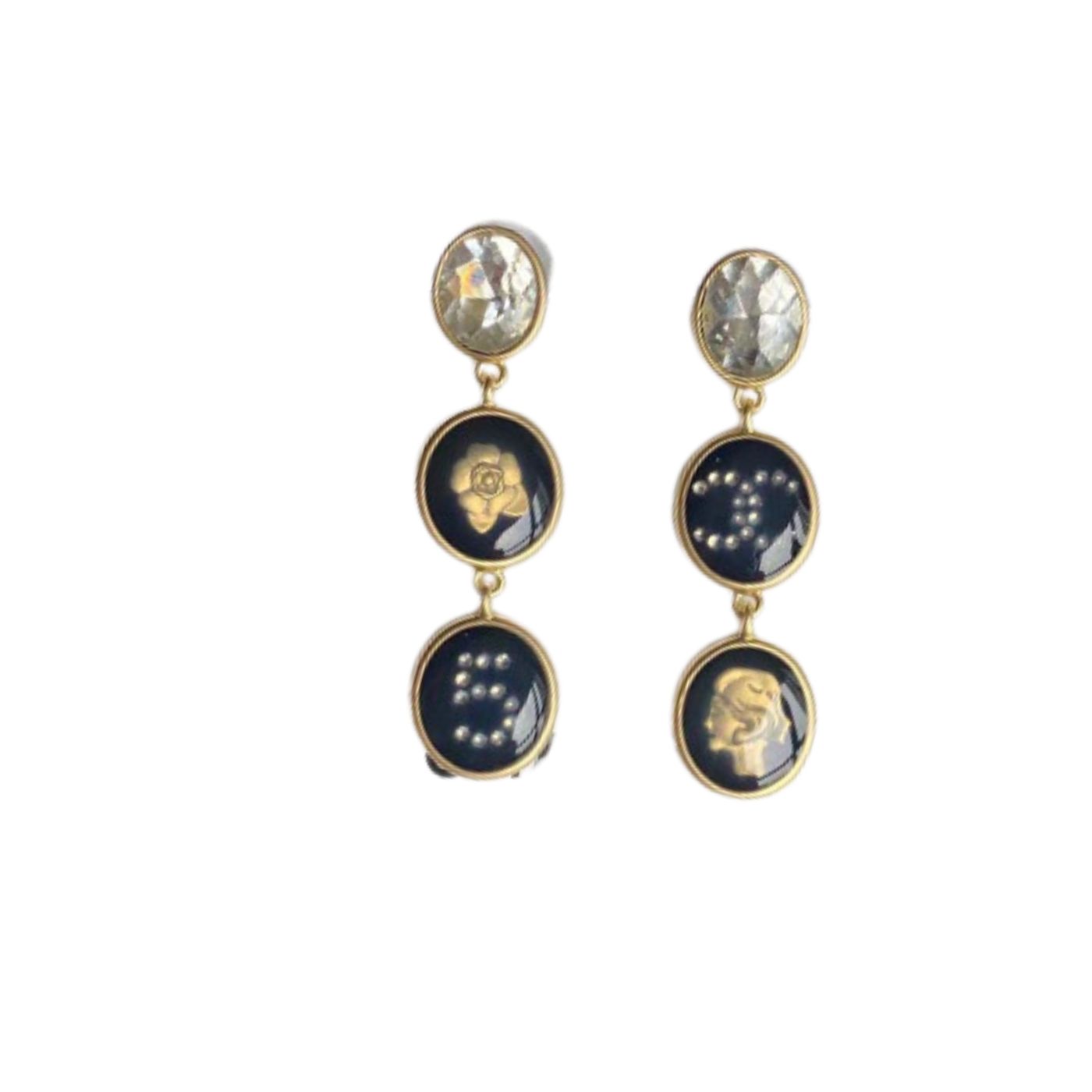 Chanel Printed Many Details Earrings Gold Tone For Women