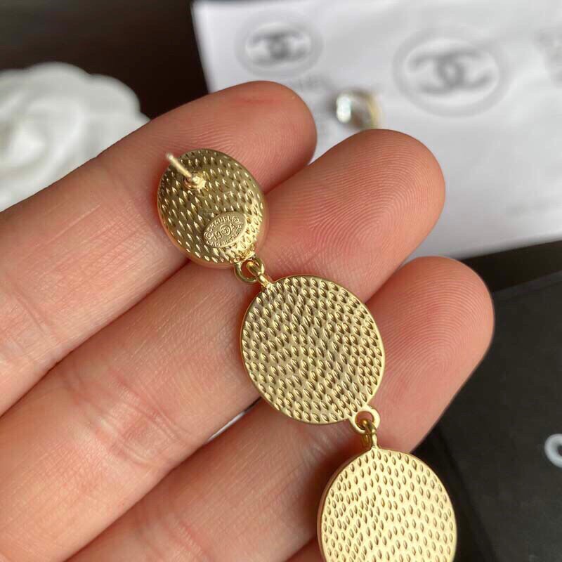 Chanel Printed Many Details Earrings Gold Tone For Women
