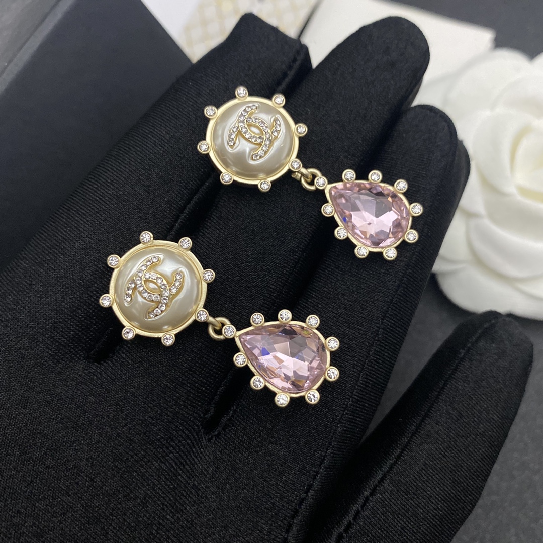Chanel Purple Oval Stone Earrings Gold Tone For Women