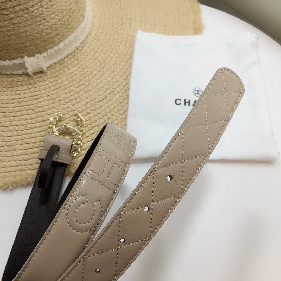 Chanel Quilted Belt With Double C Buckle Beige with Gold mix Beige Hardware Women Belt