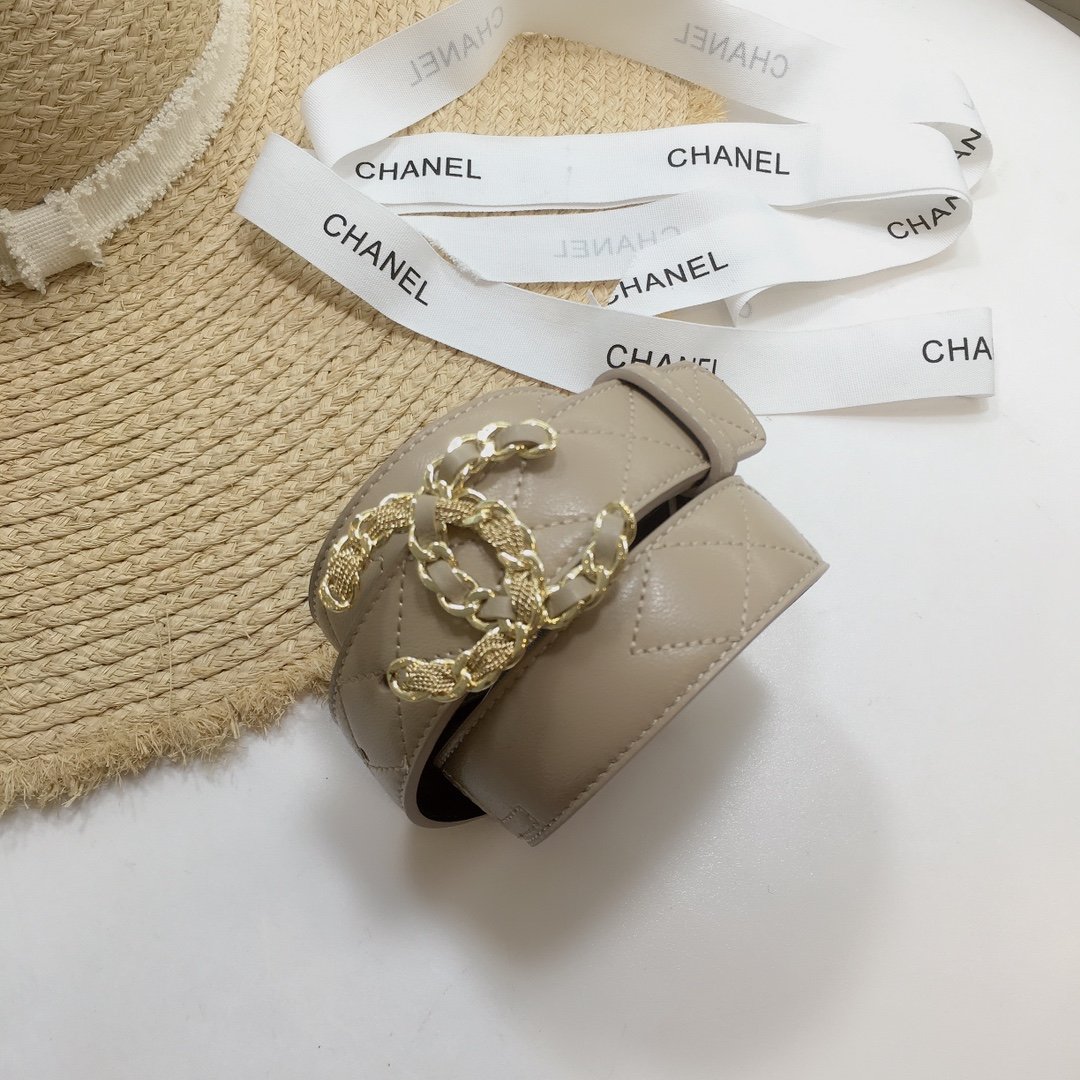 Chanel Quilted Belt With Double C Buckle Beige with Gold mix Beige Hardware Women Belt