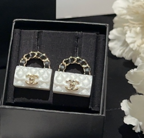 Chanel Rhombus CF Earrings White For Women