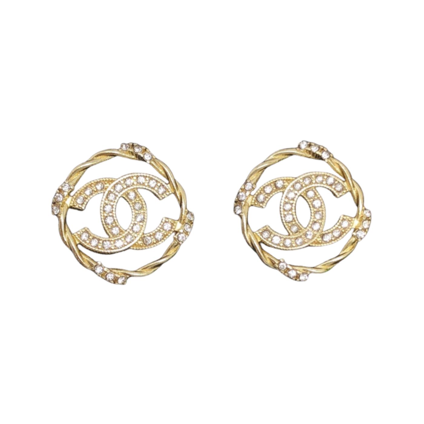 Chanel Round Button Earrings Gold For Women