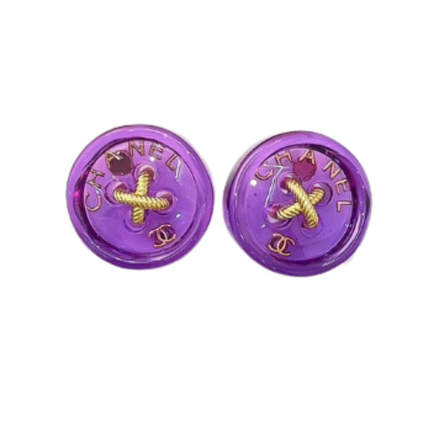 Chanel Round Earrings Purple For Women