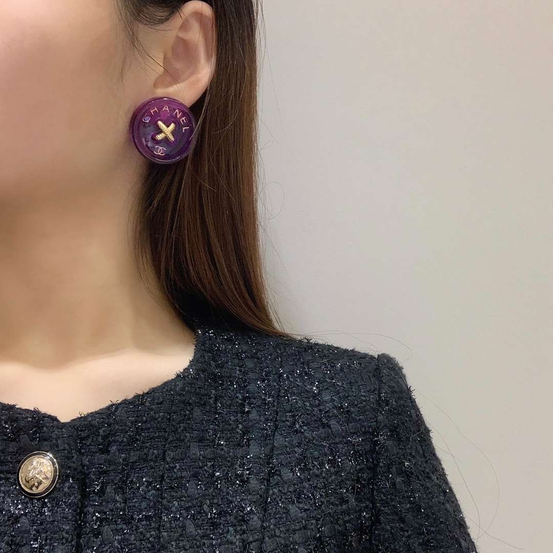 Chanel Round Earrings Purple For Women