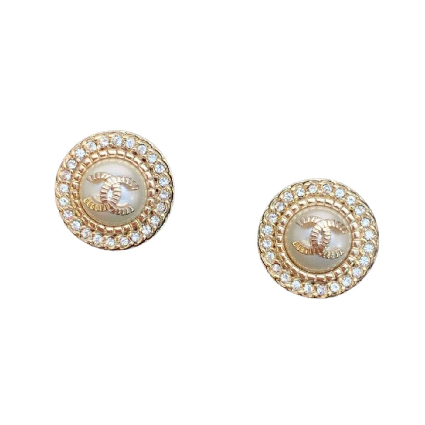 Chanel Round Pearl Earrings Gold For Women
