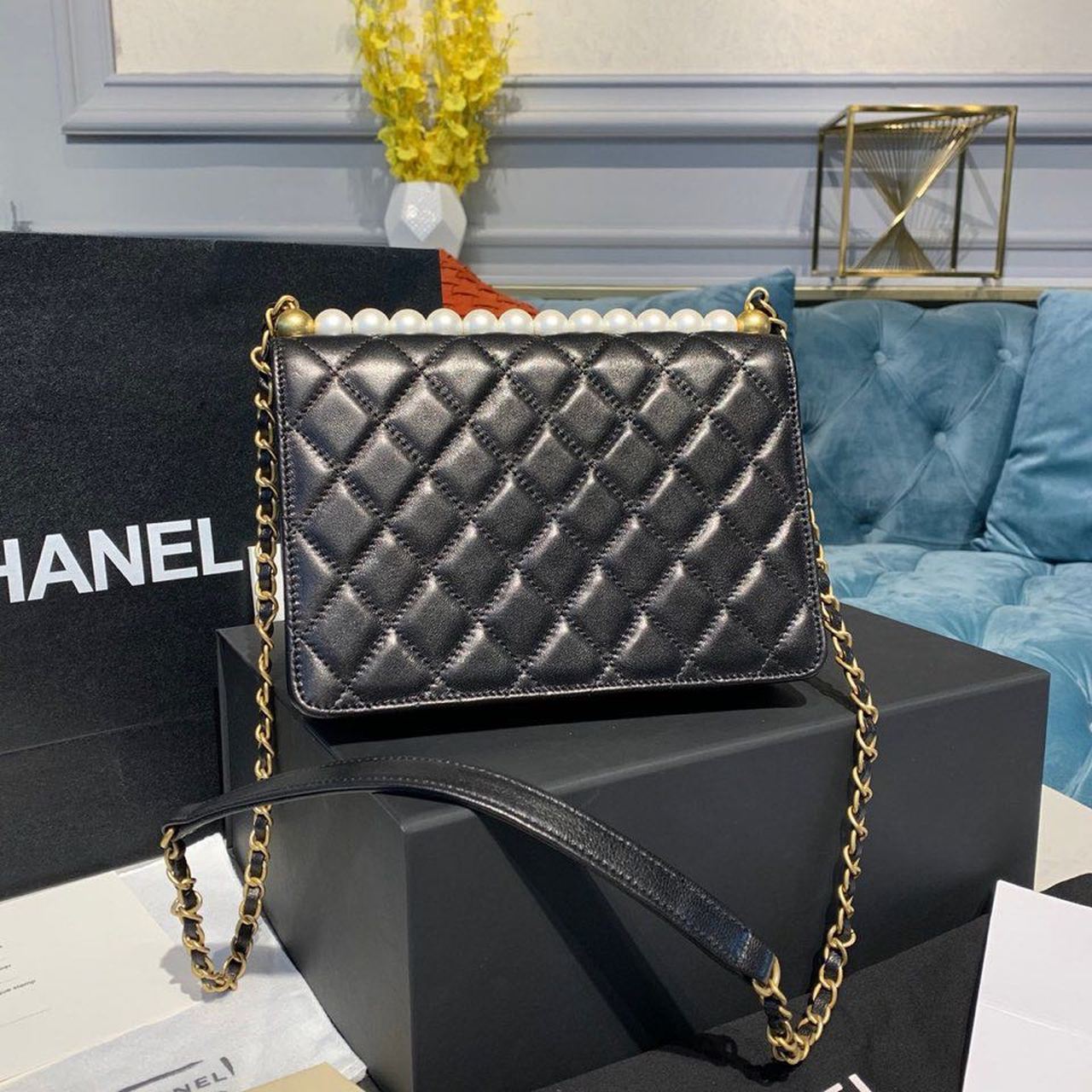 Chanel Short Pearl Handle Bag Gold Toned Hardware Black For Women, Women’s Handbags, Shoulder And Crossbody Bags 8.2in/21cm
