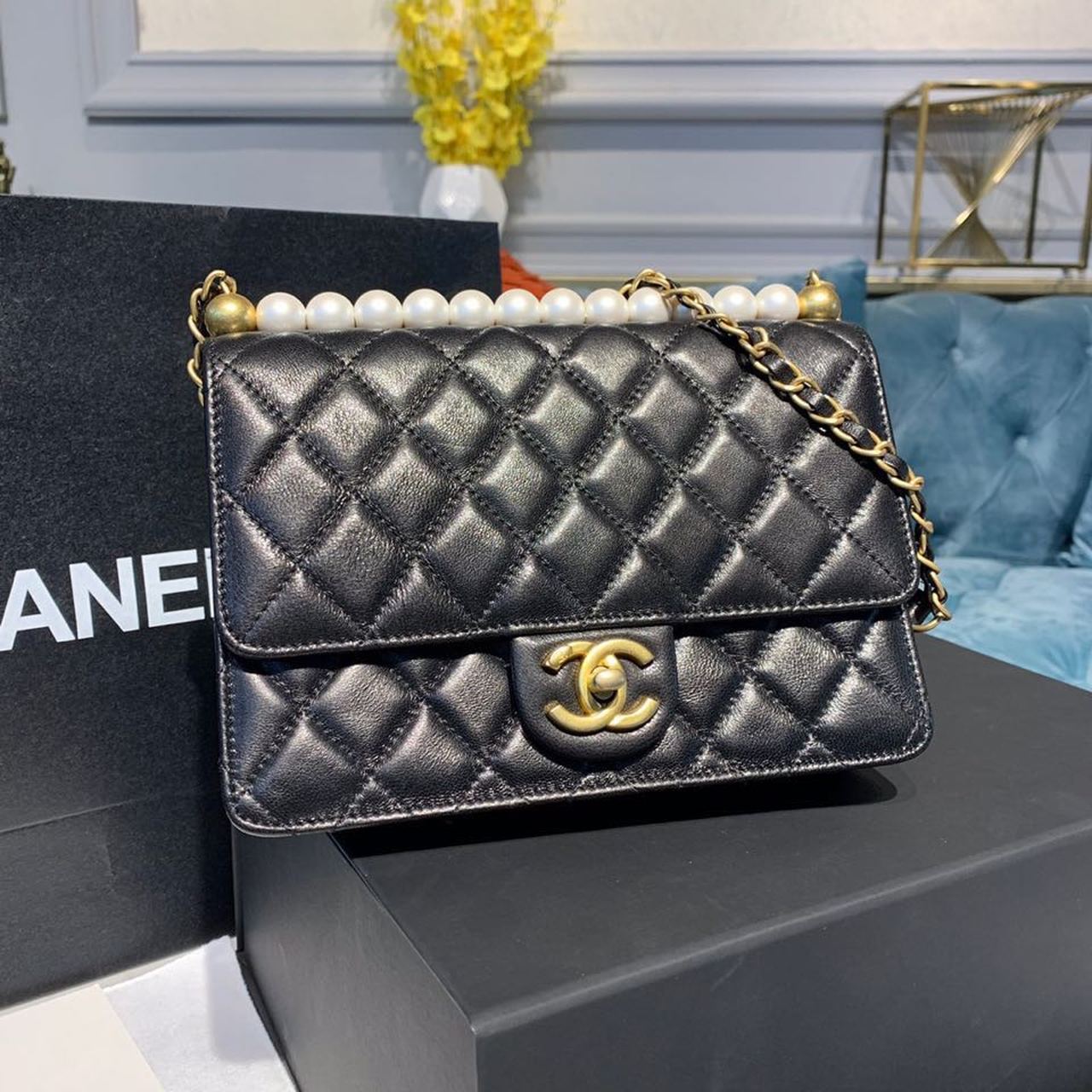 Chanel Short Pearl Handle Bag Gold Toned Hardware Black For Women, Women’s Handbags, Shoulder And Crossbody Bags 8.2in/21cm