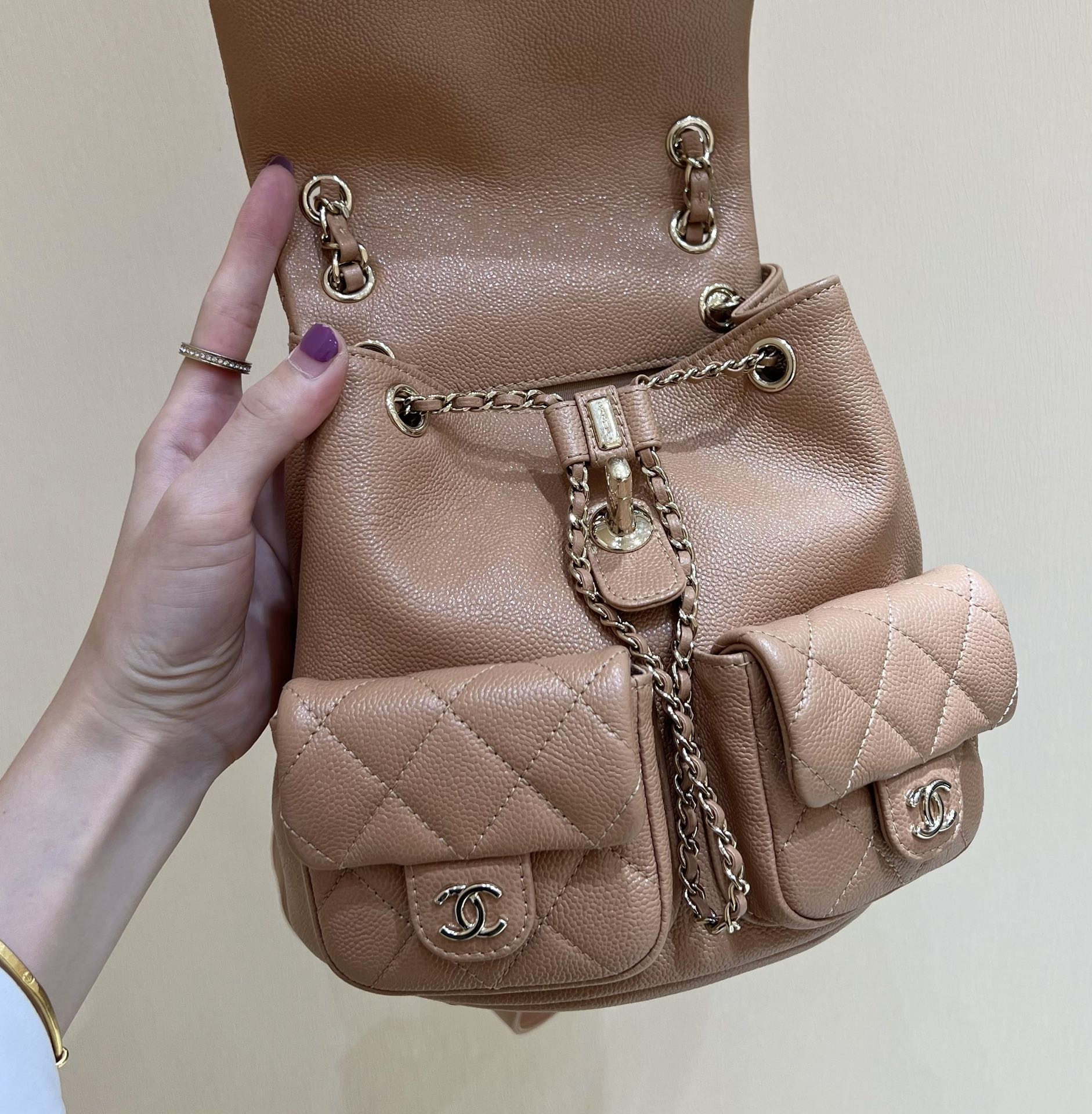 Chanel Small Backpack Bag Pink/Brown/Balck For Women 6.8 in / 17.5 cm AS3787 N