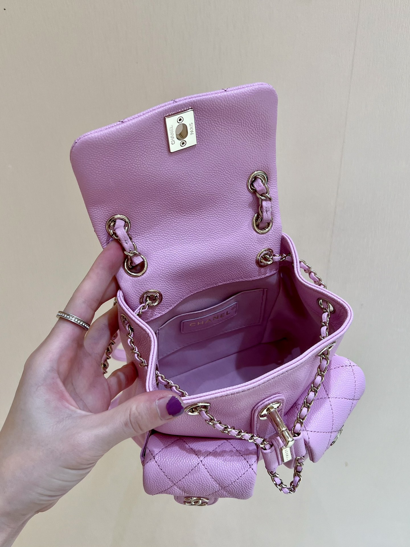 Chanel Small Backpack Bag Pink/Brown/Balck For Women 6.8 in / 17.5 cm AS3787 N