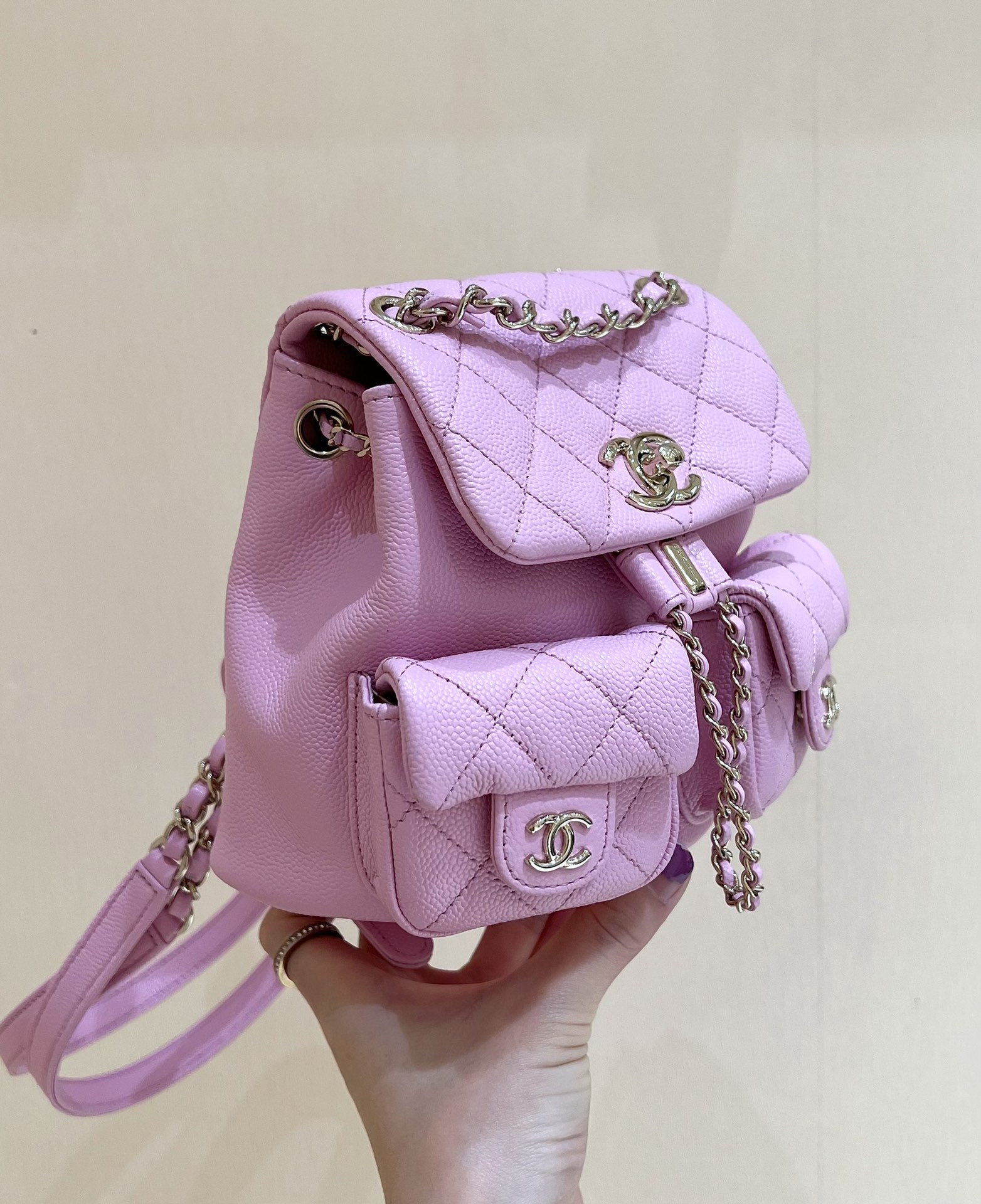 Chanel Small Backpack Bag Pink/Brown/Balck For Women 6.8 in / 17.5 cm AS3787 N