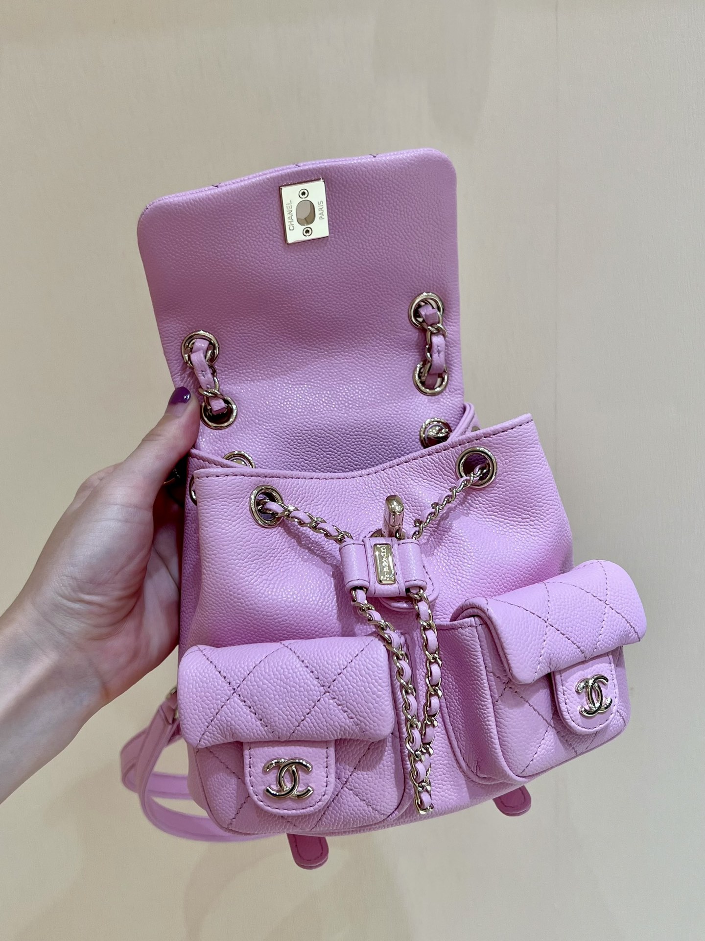Chanel Small Backpack Bag Pink/Brown/Balck For Women 6.8 in / 17.5 cm AS3787 N