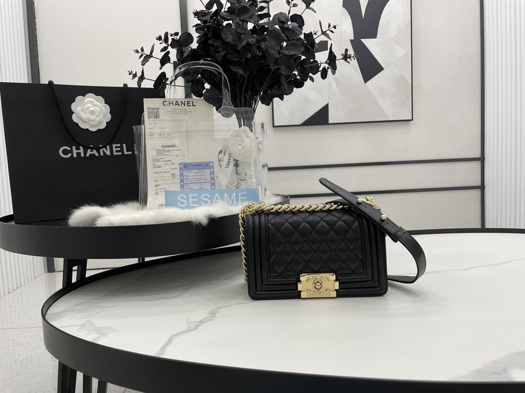 Chanel Small Boy Handbag Black/White/Grey For Women 8.2in/21cm