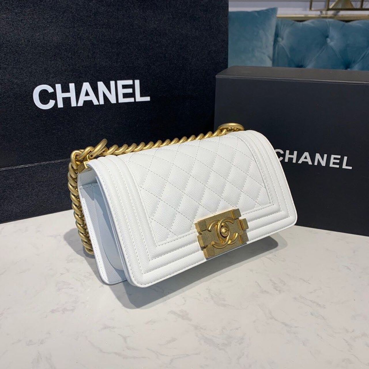 Chanel Small Boy Handbag White For Women, Women’s Bags, Shoulder And Crossbody Bags 7.8in/20cm
