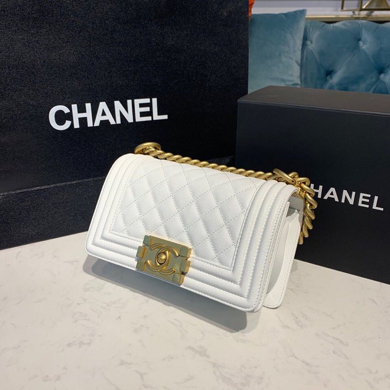 Chanel Small Boy Handbag White For Women, Women’s Bags, Shoulder And Crossbody Bags 7.8in/20cm