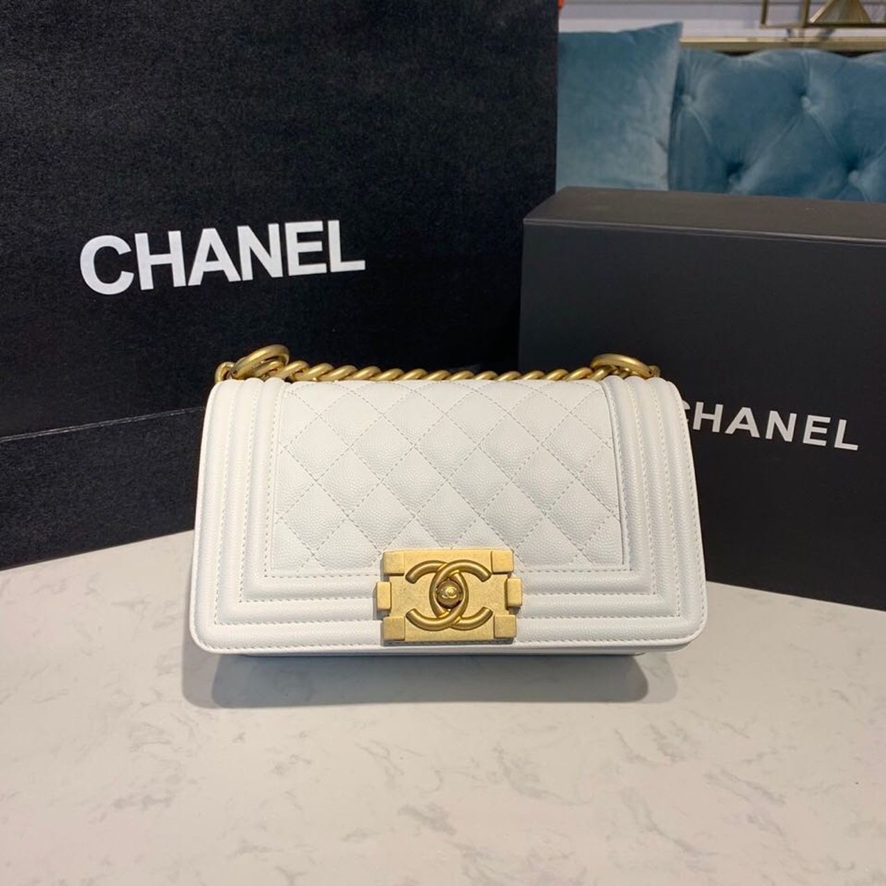 Chanel Small Boy Handbag White For Women, Women’s Bags, Shoulder And Crossbody Bags 7.8in/20cm