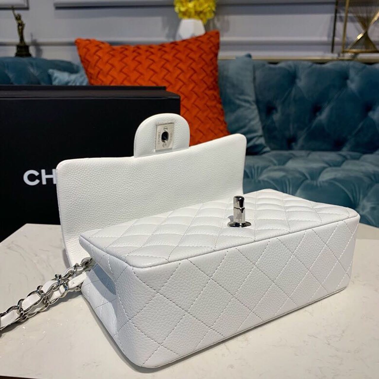 Chanel Small Classic Handbag Silver Hardware White For Women, Women’s Bags, Shoulder And Crossbody Bags 7.8in/20cm