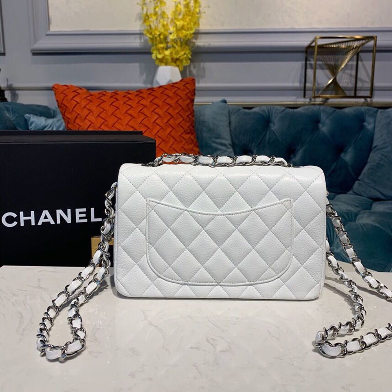Chanel Small Classic Handbag Silver Hardware White For Women, Women’s Bags, Shoulder And Crossbody Bags 7.8in/20cm