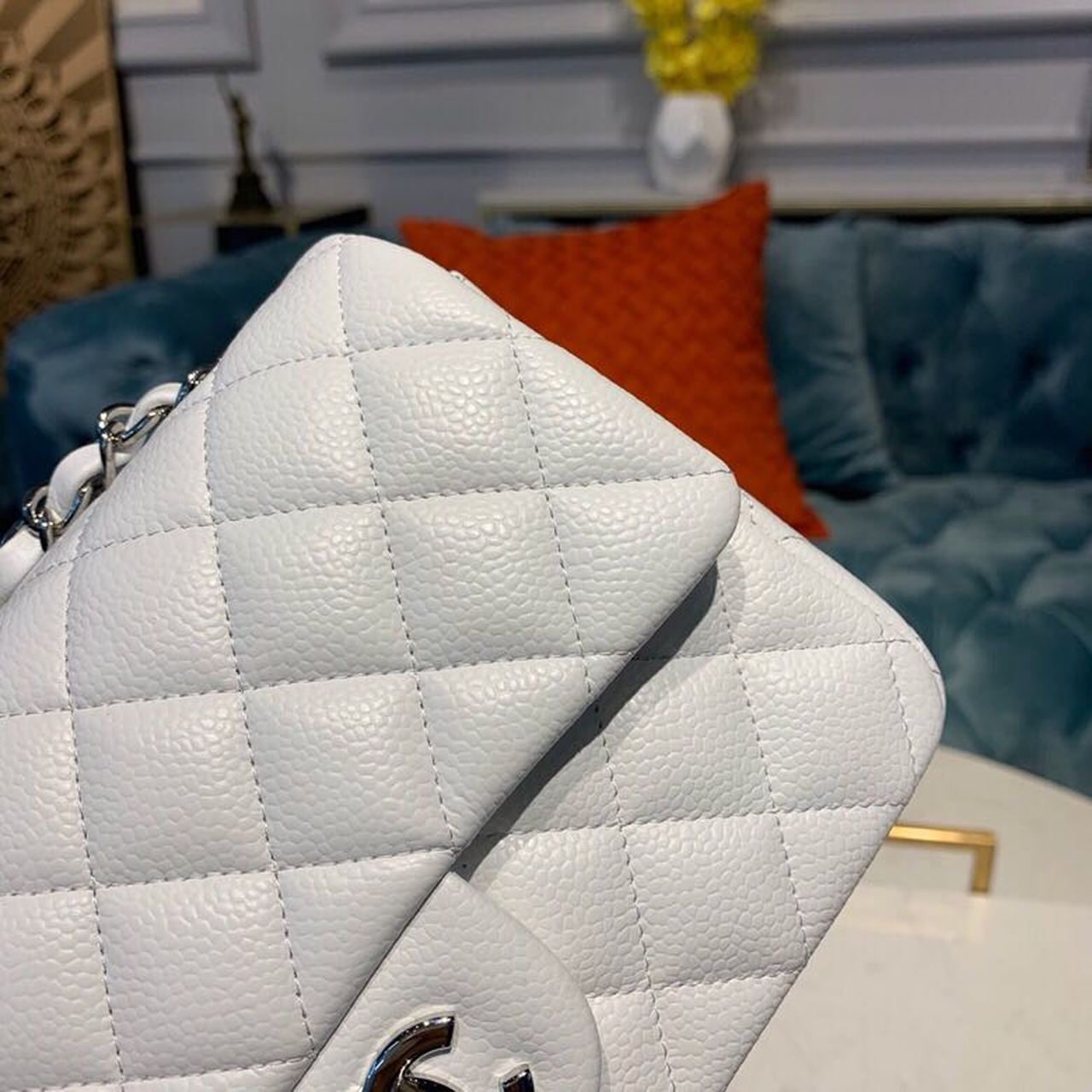 Chanel Small Classic Handbag Silver Hardware White For Women, Women’s Bags, Shoulder And Crossbody Bags 7.8in/20cm
