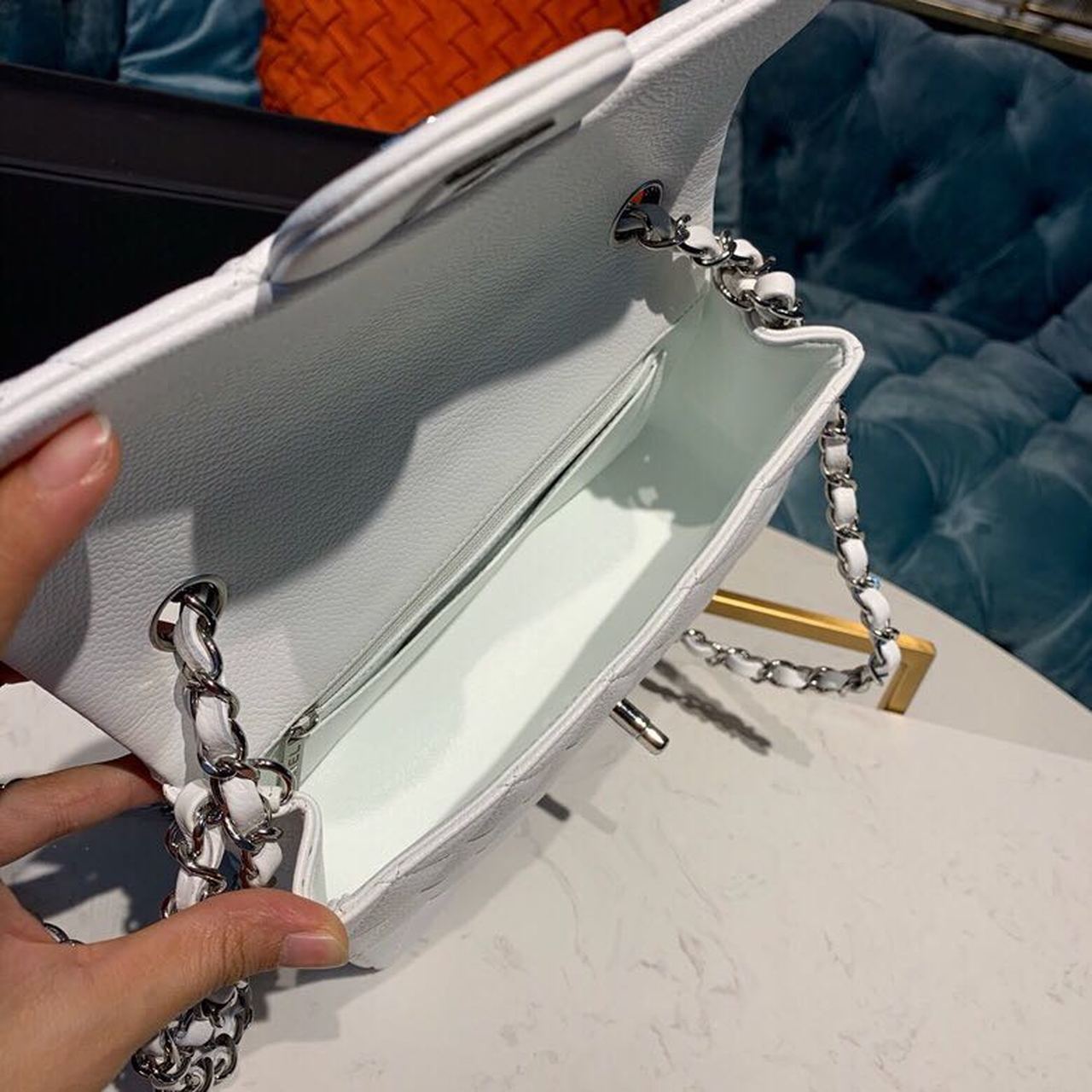 Chanel Small Classic Handbag Silver Hardware White For Women, Women’s Bags, Shoulder And Crossbody Bags 7.8in/20cm