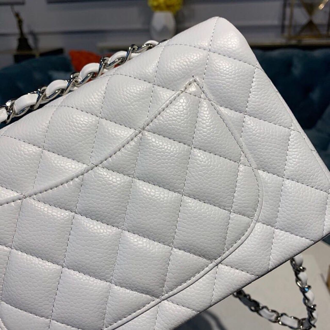Chanel Small Classic Handbag Silver Hardware White For Women, Women’s Bags, Shoulder And Crossbody Bags 7.8in/20cm