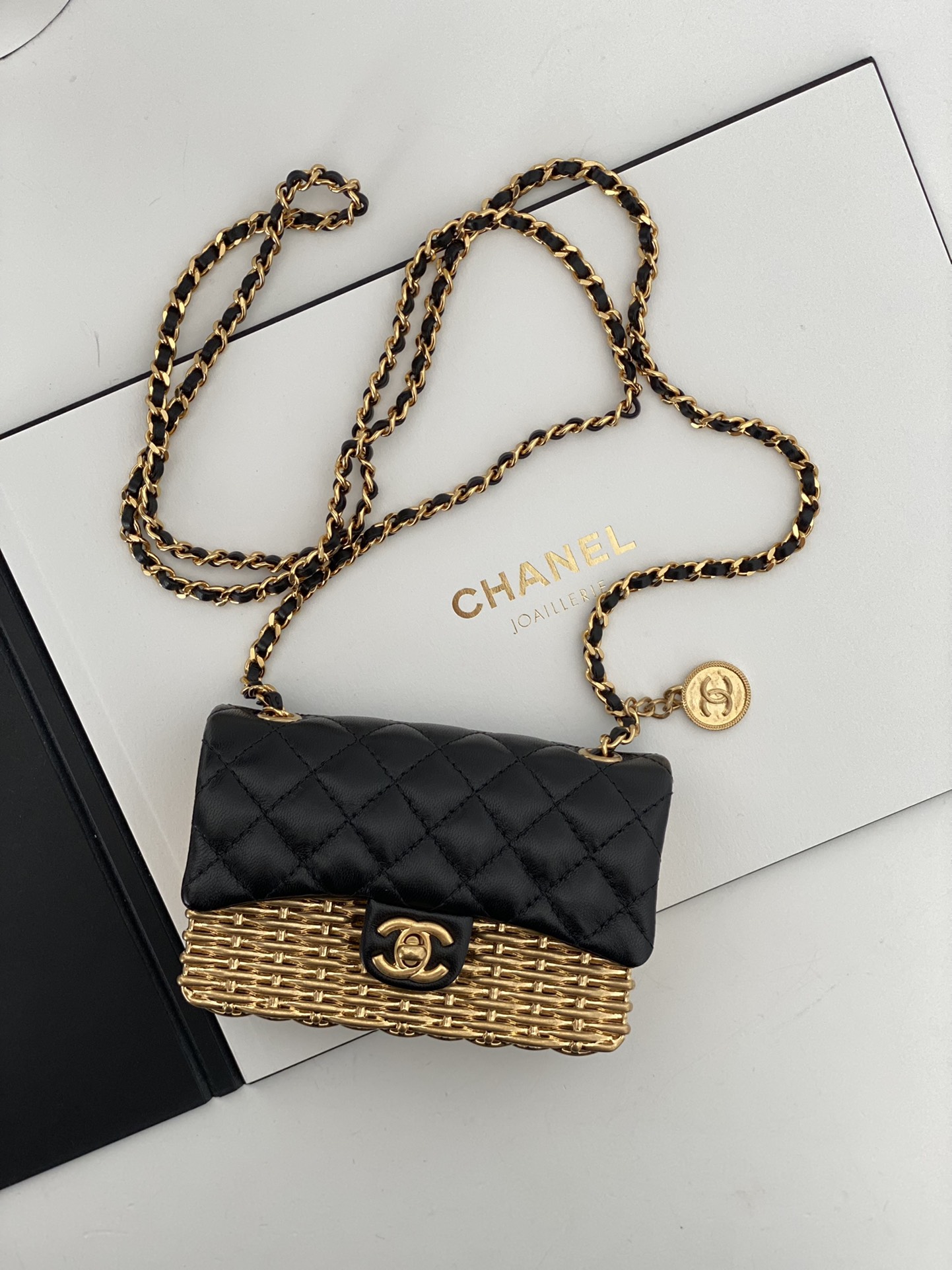 Chanel Small Evening Bag Black And Gold Tone For Women 4.9 in / 12.5 cm AS3713 NL555