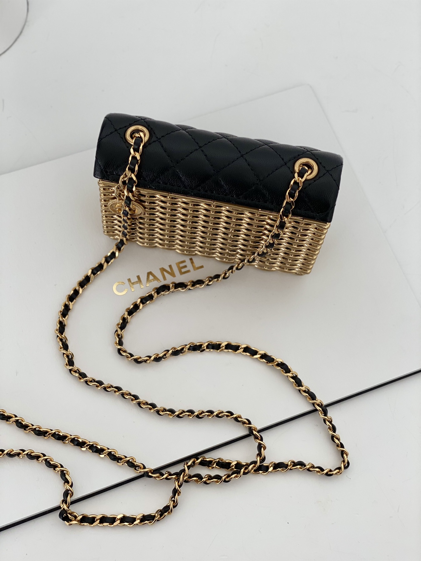 Chanel Small Evening Bag Black And Gold Tone For Women 4.9 in / 12.5 cm AS3713 NL555