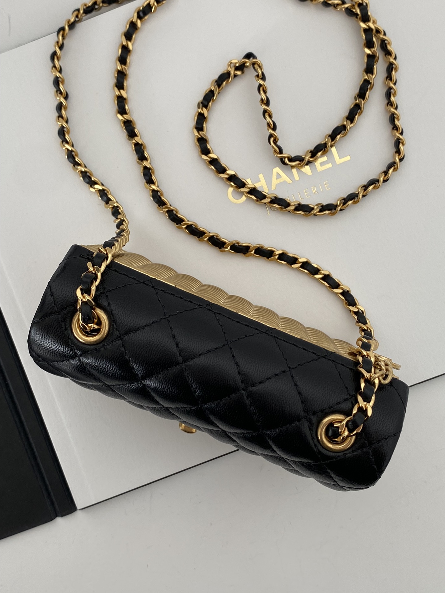 Chanel Small Evening Bag Black And Gold Tone For Women 4.9 in / 12.5 cm AS3713 NL555