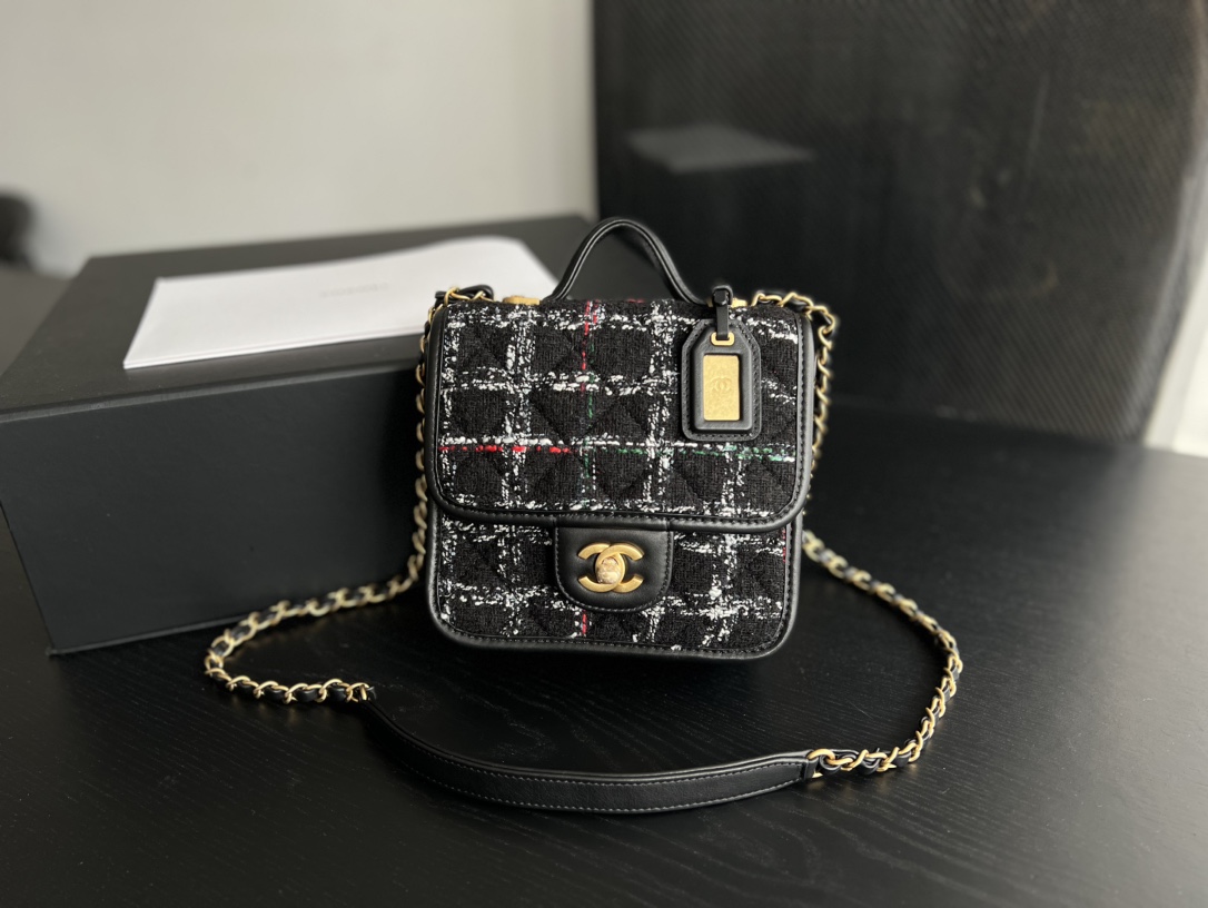 Chanel Small Flap Bag With Handle Black For Women 8.1 in / 20.5 cm AS3652 NK302
