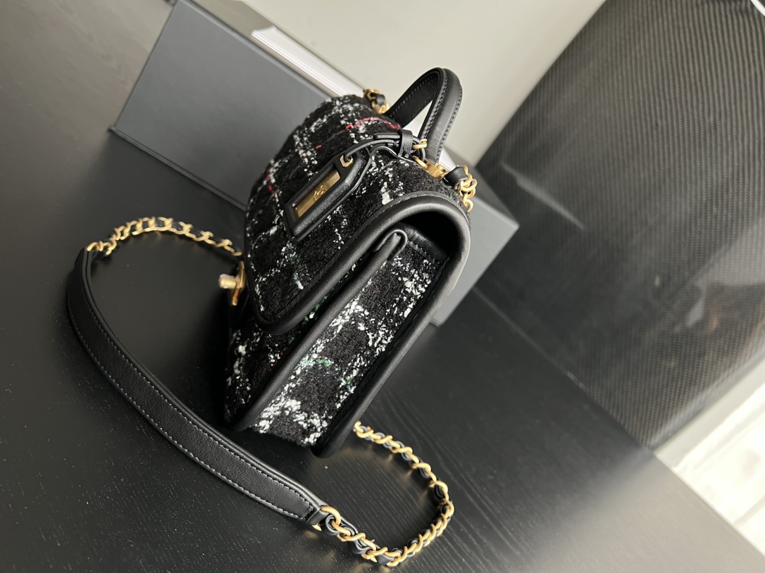 Chanel Small Flap Bag With Handle Black For Women 8.1 in / 20.5 cm AS3652 NK302
