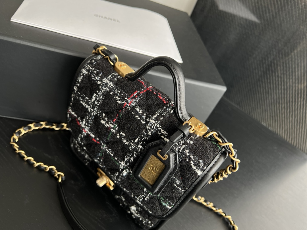 Chanel Small Flap Bag With Handle Black For Women 8.1 in / 20.5 cm AS3652 NK302