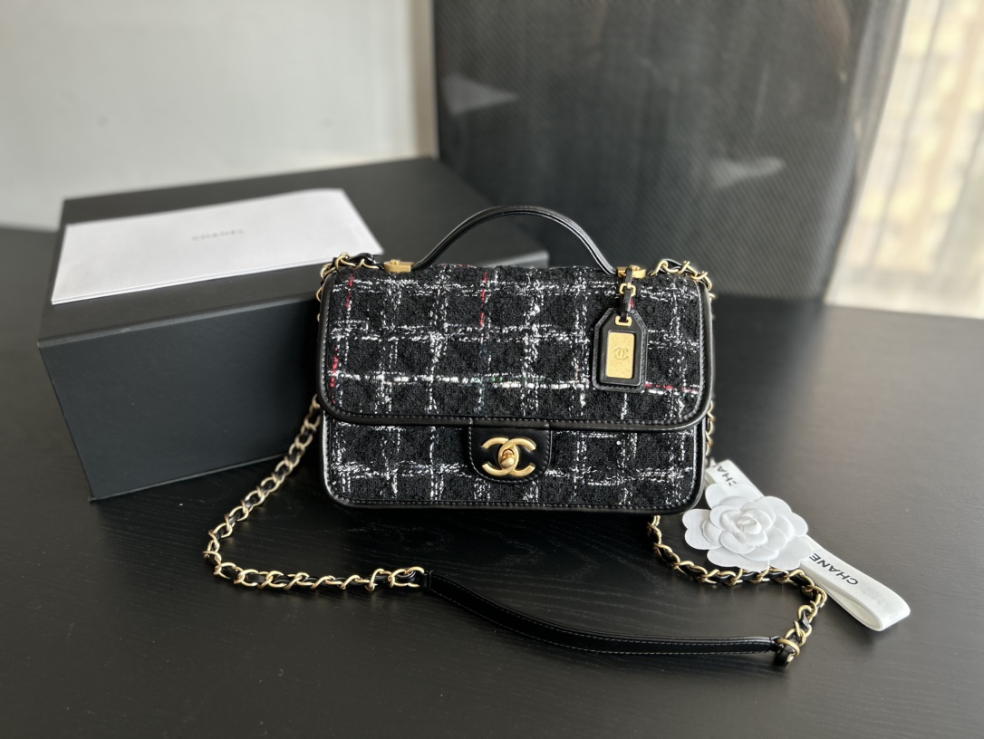 Chanel Small Flap Bag With Top Handle Black For Women 9.8 in / 25 cm