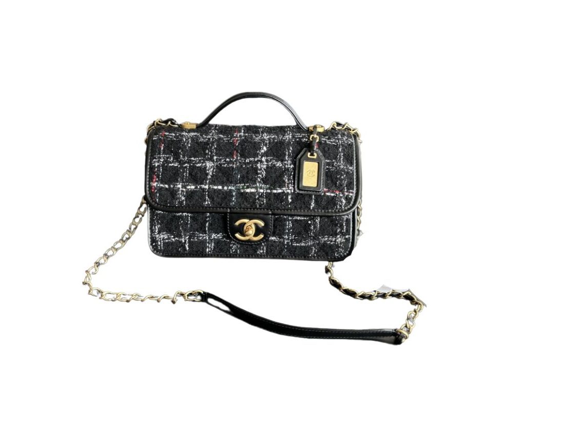 Chanel Small Flap Bag With Top Handle Black For Women 9.8 in / 25 cm