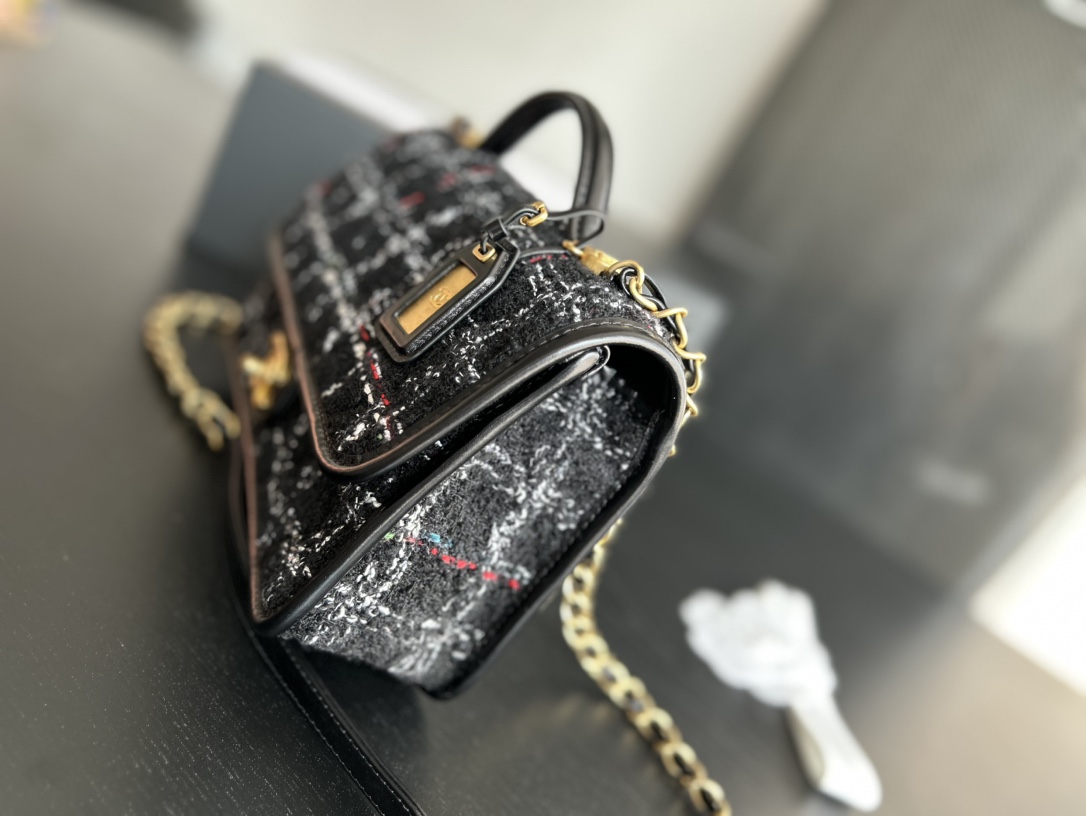 Chanel Small Flap Bag With Top Handle Black For Women 9.8 in / 25 cm