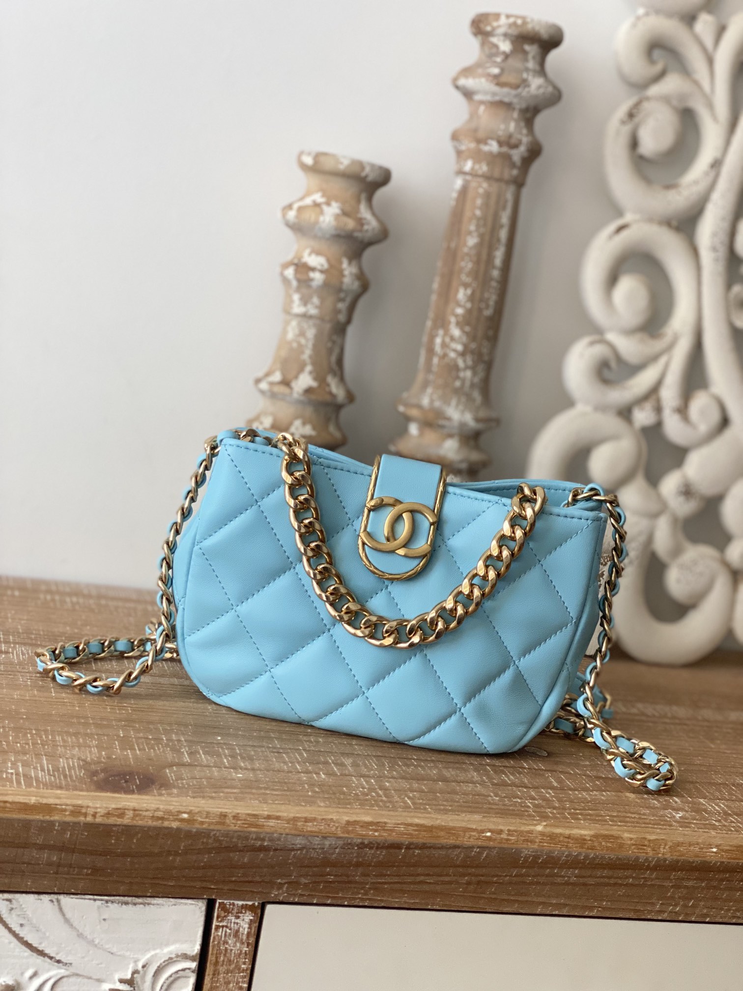 Chanel Small Hobo Bag Gold Hardware Blue For Women, Women’s Handbags, Shoulder Bags 7.5in/19cm