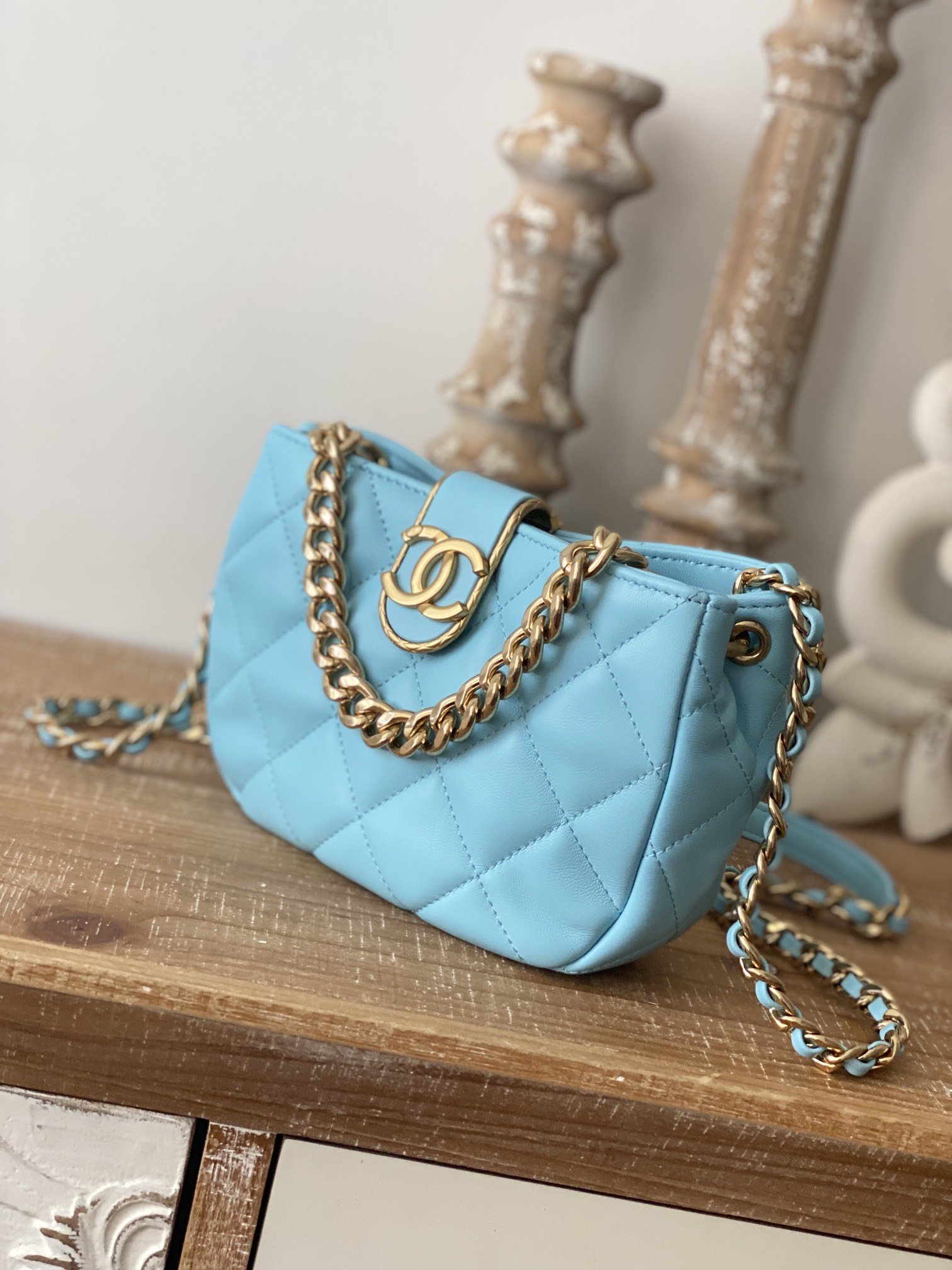 Chanel Small Hobo Bag Gold Hardware Blue For Women, Women’s Handbags, Shoulder Bags 7.5in/19cm