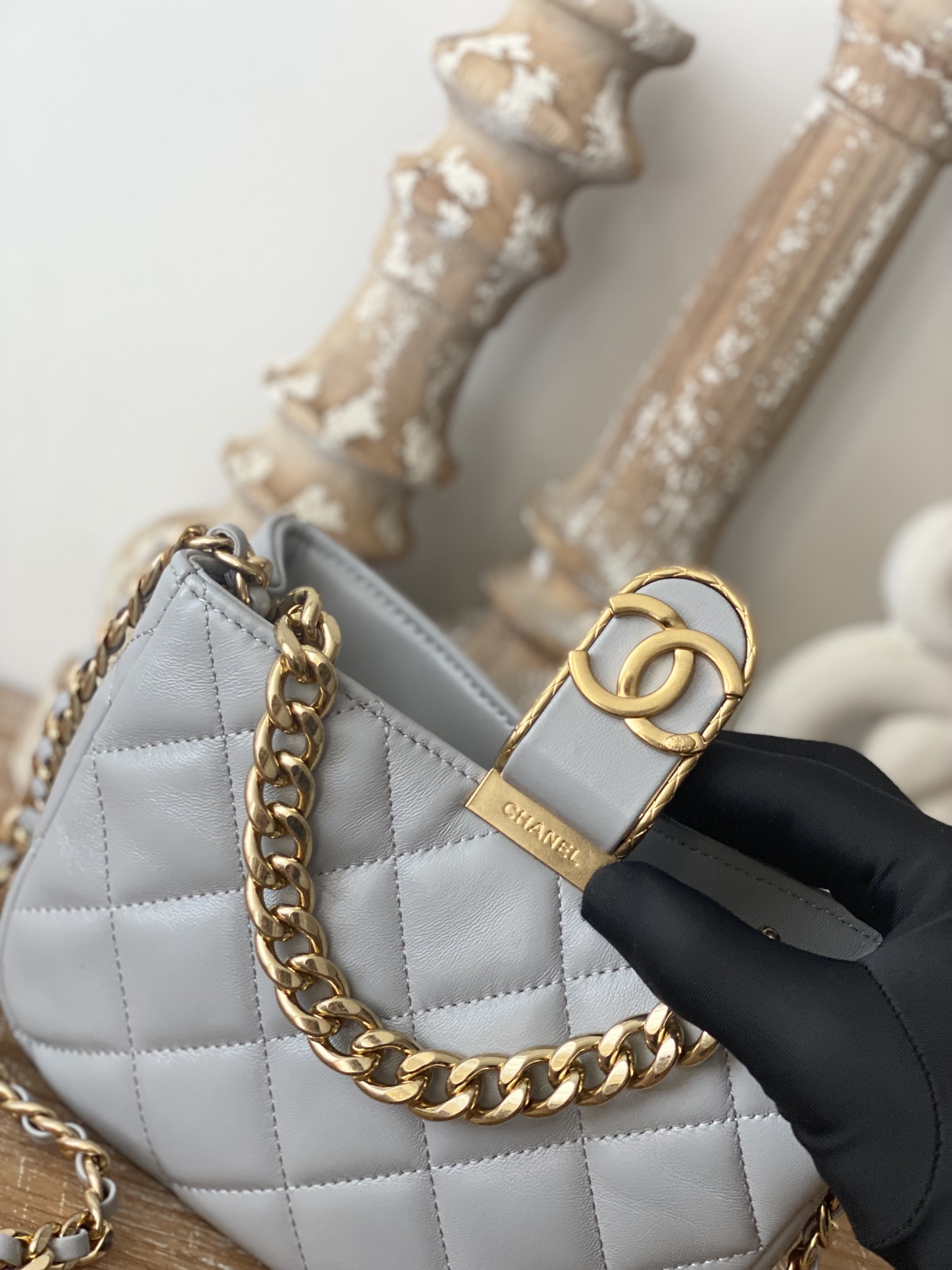Chanel Small Hobo Bag Gold Hardware Grey For Women, Women’s Handbags, Shoulder Bags 7.5in/19cm