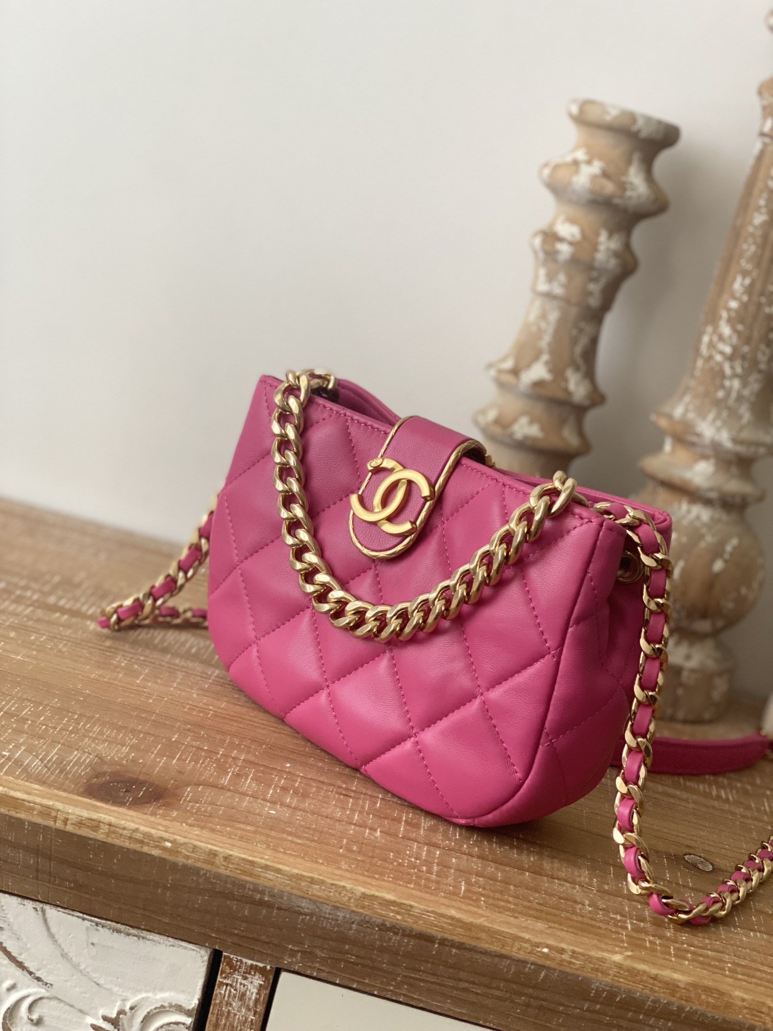 Chanel Small Hobo Bag Gold Hardware Pink For Women, Women’s Handbags, Shoulder Bags 7.5in/19cm