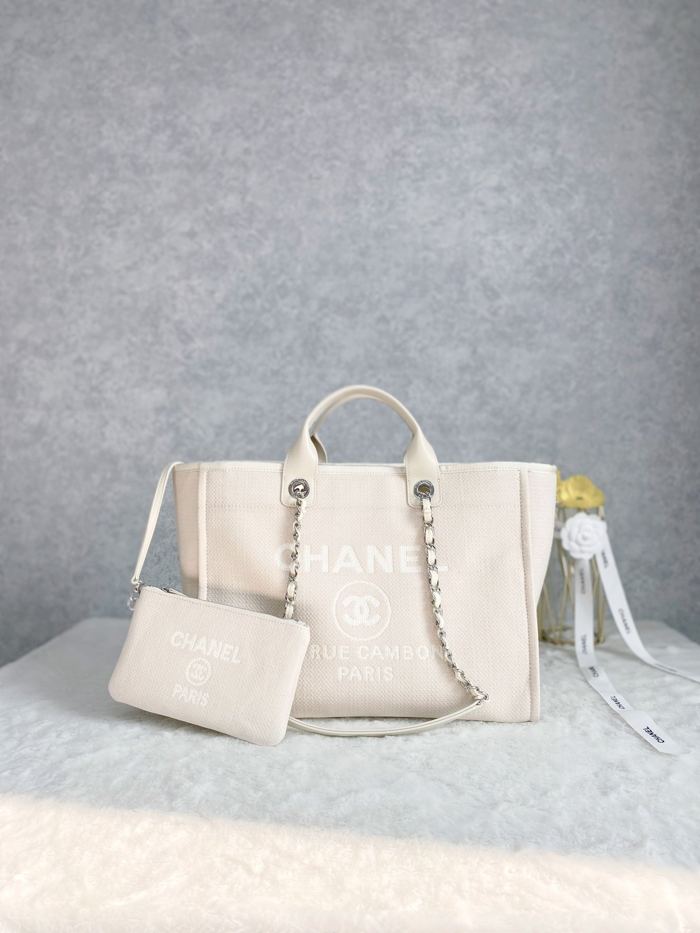 Chanel Small Shopping Bag Silver Hardware Cream For Women, Women’s Handbags, Shoulder Bags 15.2in/39cm