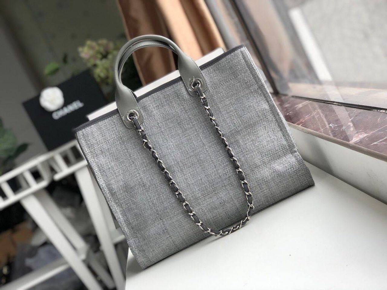 Chanel Small Shopping Bag Silver Hardware Grey For Women, Women’s Handbags, Shoulder Bags 15.2in/39cm