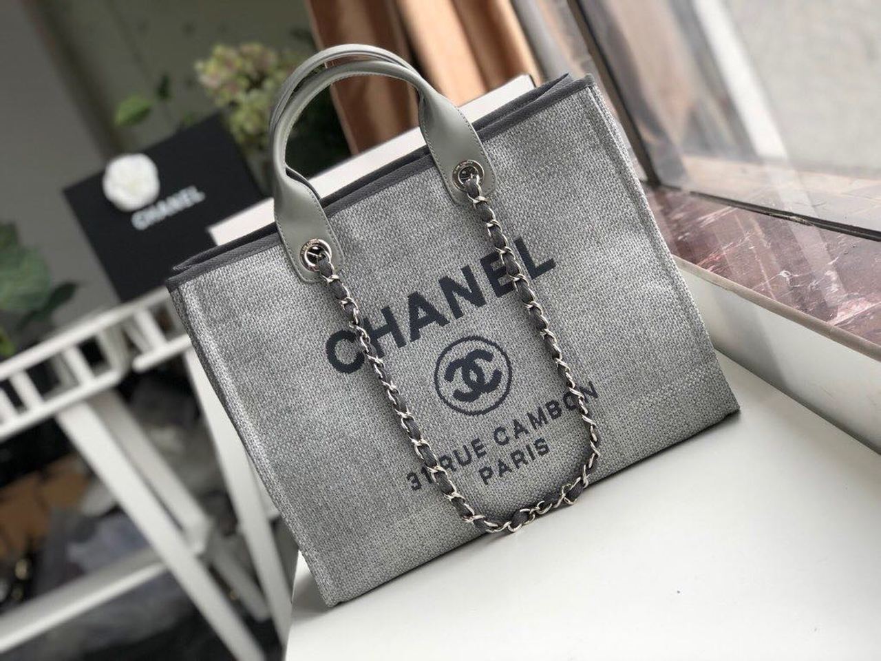 Chanel Small Shopping Bag Silver Hardware Grey For Women, Women’s Handbags, Shoulder Bags 15.2in/39cm