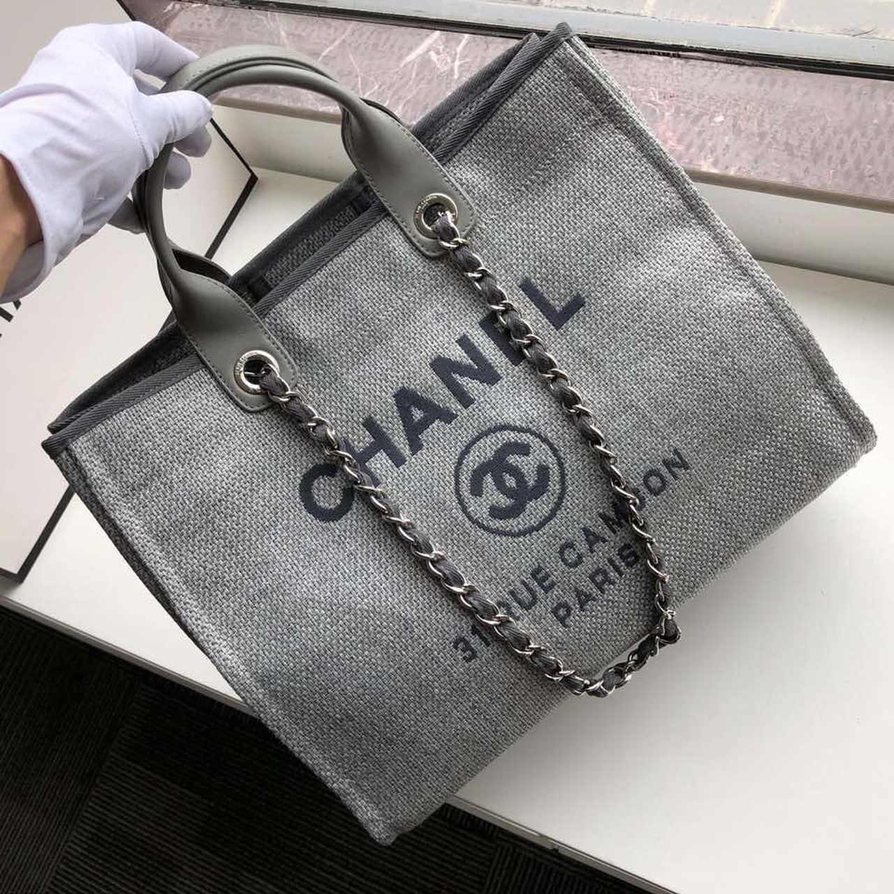 Chanel Small Shopping Bag Silver Hardware Grey For Women, Women’s Handbags, Shoulder Bags 15.2in/39cm