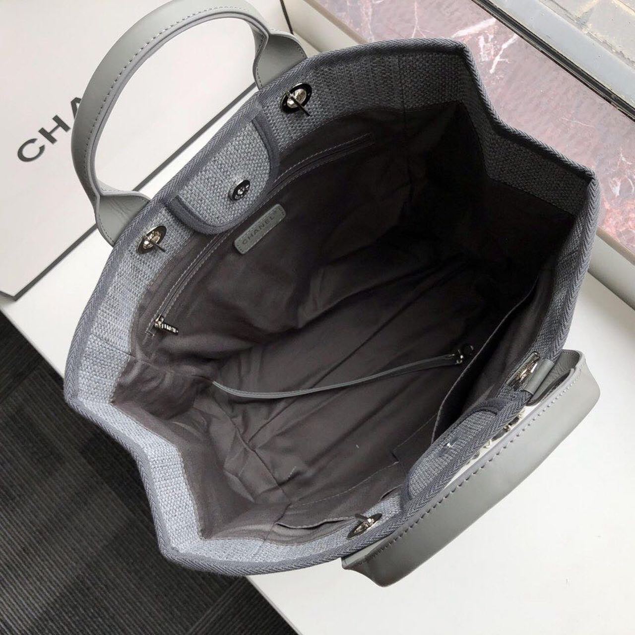 Chanel Small Shopping Bag Silver Hardware Grey For Women, Women’s Handbags, Shoulder Bags 15.2in/39cm