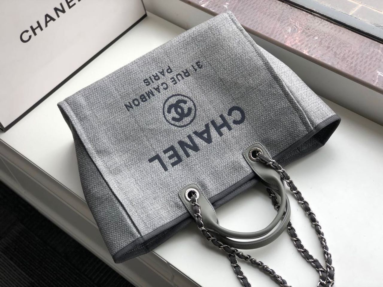 Chanel Small Shopping Bag Silver Hardware Grey For Women, Women’s Handbags, Shoulder Bags 15.2in/39cm