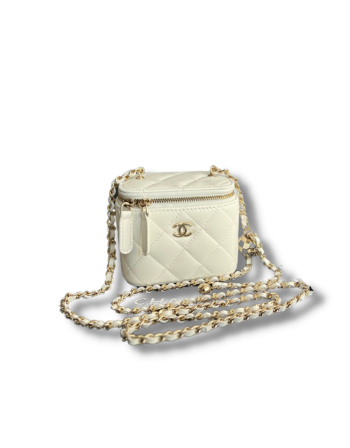 Chanel Small Vanity With Chain Shoulder Bag White/Black For Women 4.3in/11cm