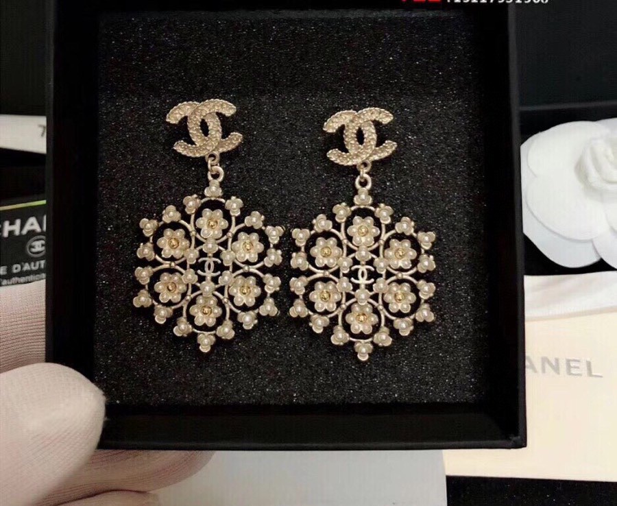 Chanel Snowflakes Earrings Gold Tone For Women