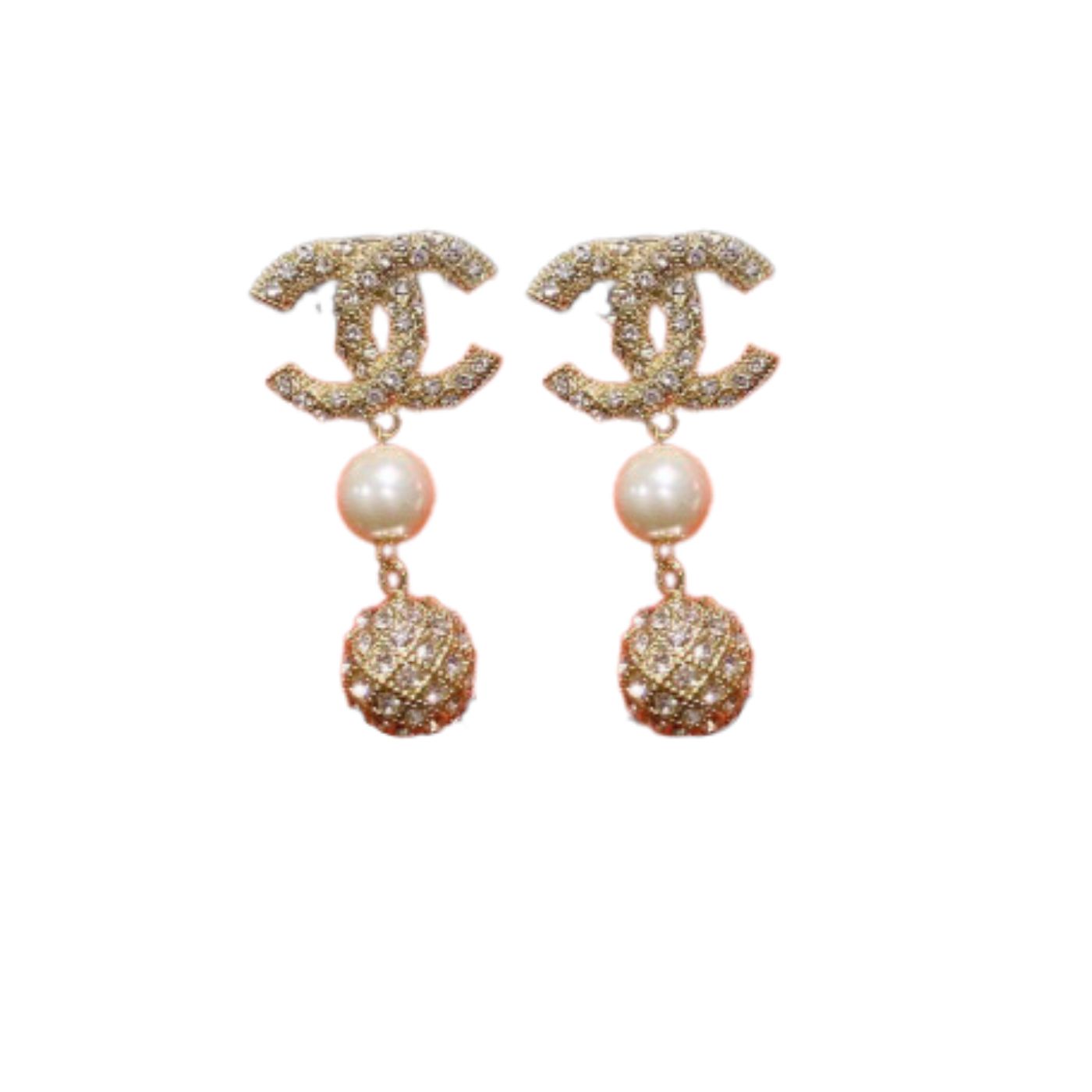Chanel Sparkling Sphere Earrings Gold Tone For Women
