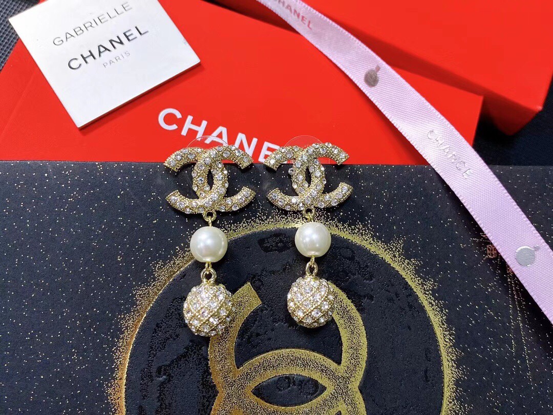 Chanel Sparkling Sphere Earrings Gold Tone For Women