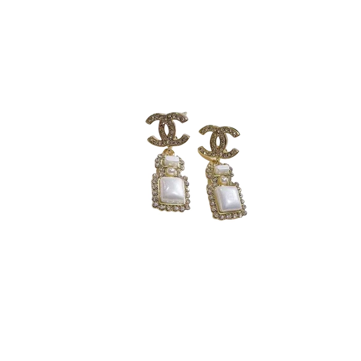 Chanel Square Big Jewel Earrings Gold Tone For Women