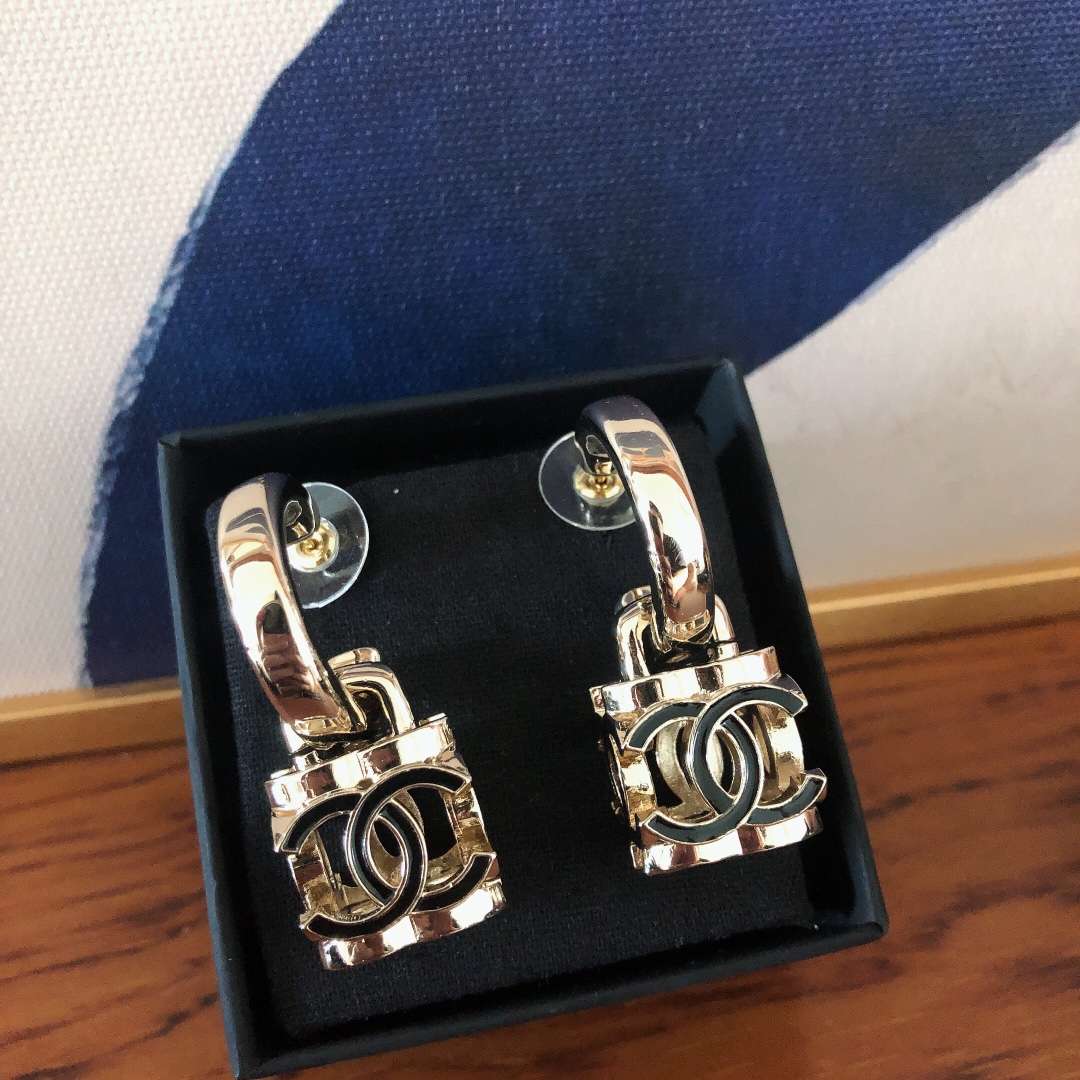 Chanel Square Earrings Black For Women